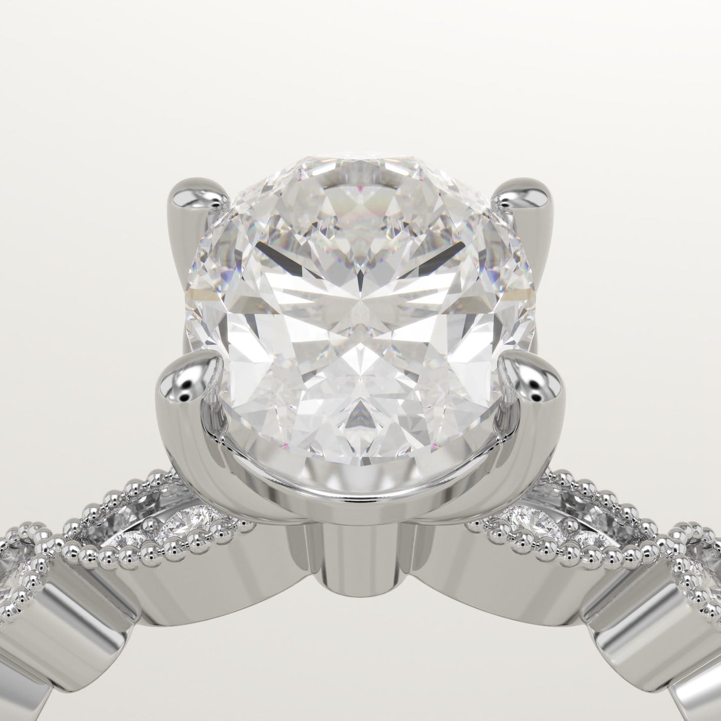 Oval Cut Milgrain Pave Lab-Grown Diamond Engagement Ring