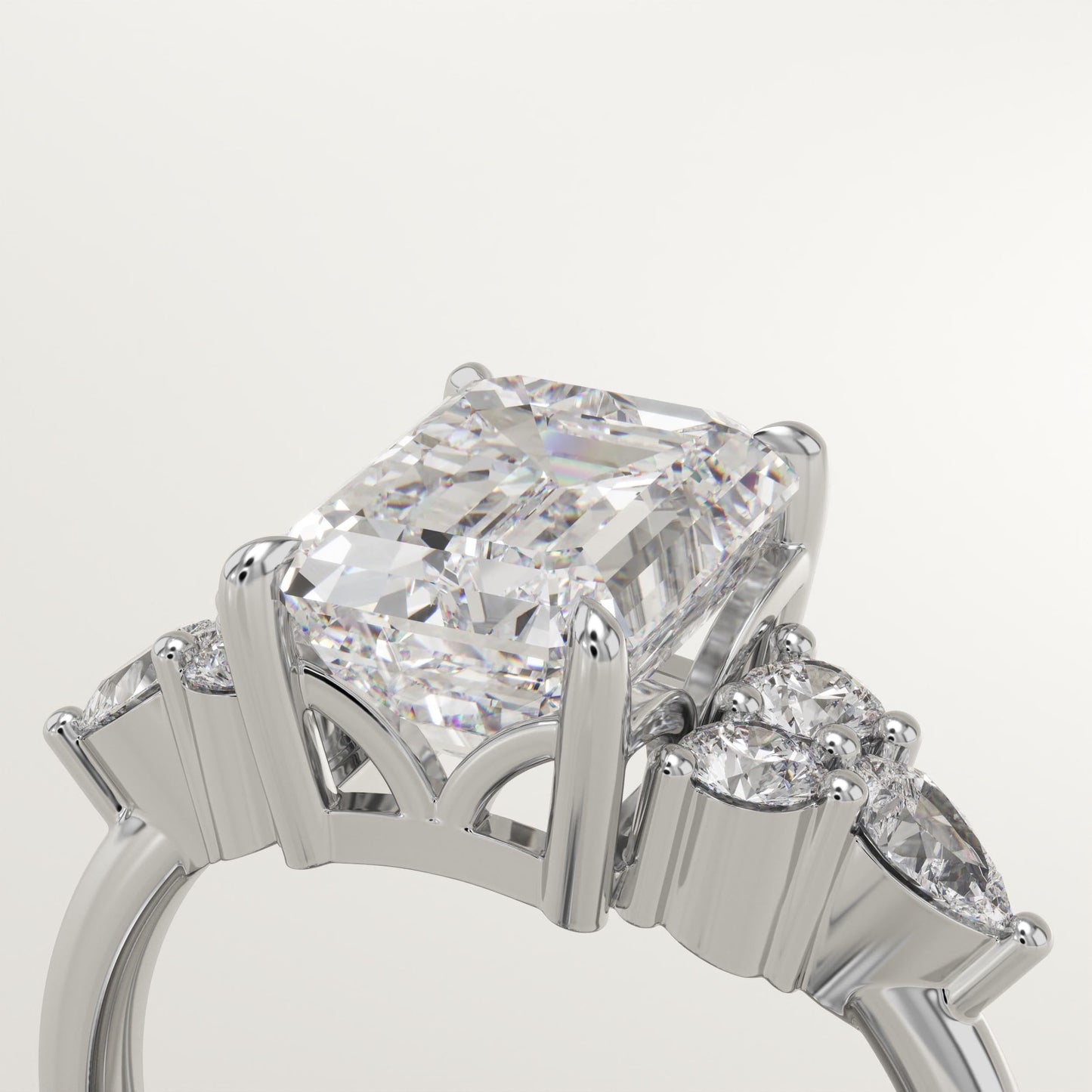 Emerald Cut Cluster Lab-Grown Diamond Engagement Ring