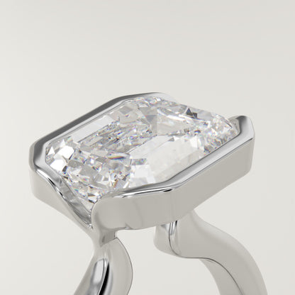 East West Emerald Cut Half Bezel Lab-Grown Diamond Engagement Ring