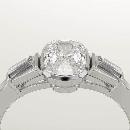 Elongated Cushion Cut Three Stone Half Bezel Lab-Grown Diamond Engagement Ring