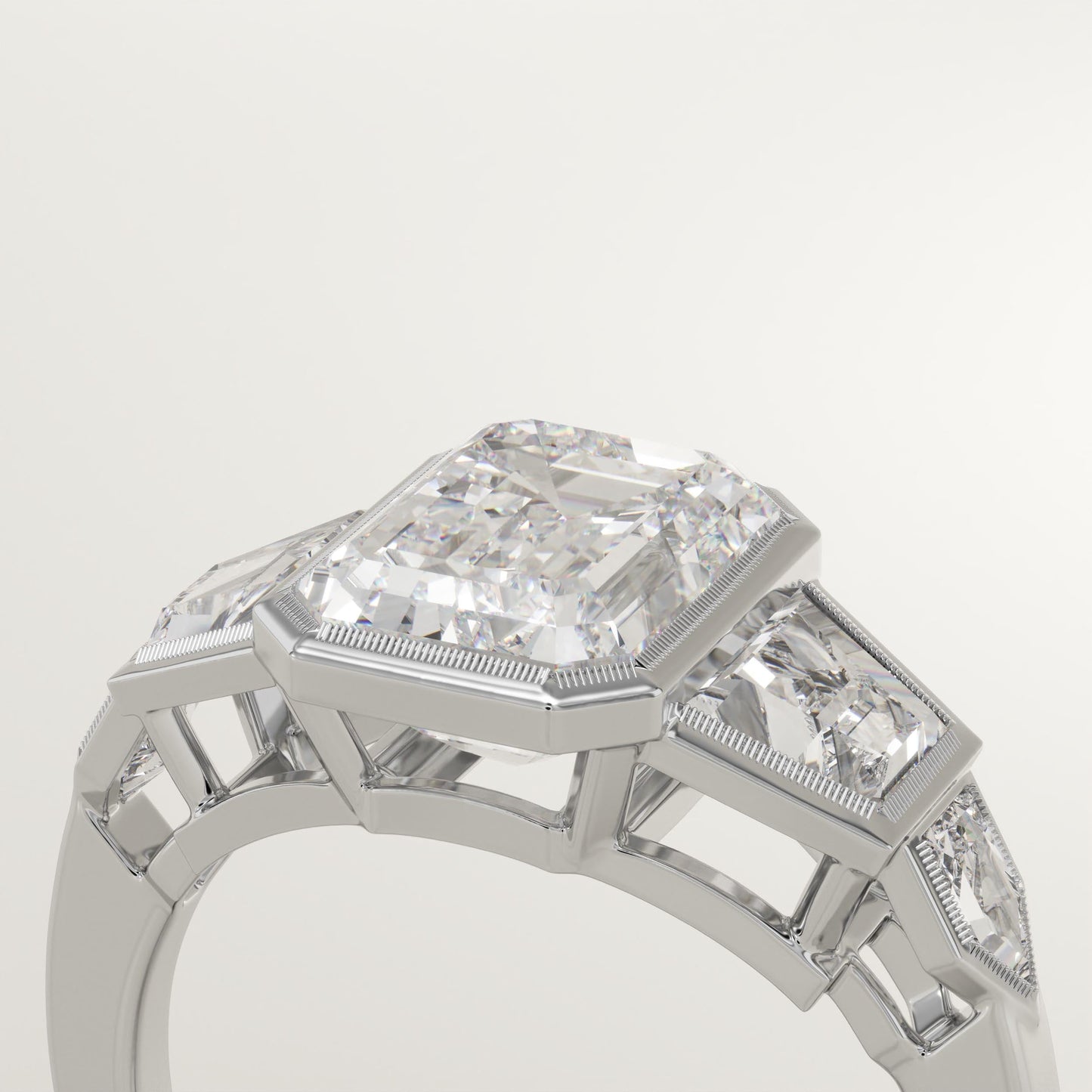 Emerald Cut Cluster Bezel Lab-Grown Diamond Engagement Ring