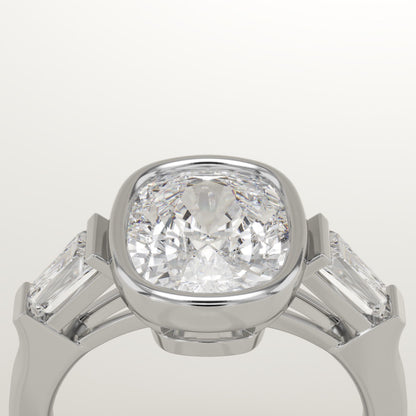 Elongated Cushion Cut Three Stone Lab-Grown Diamond Engagement Ring