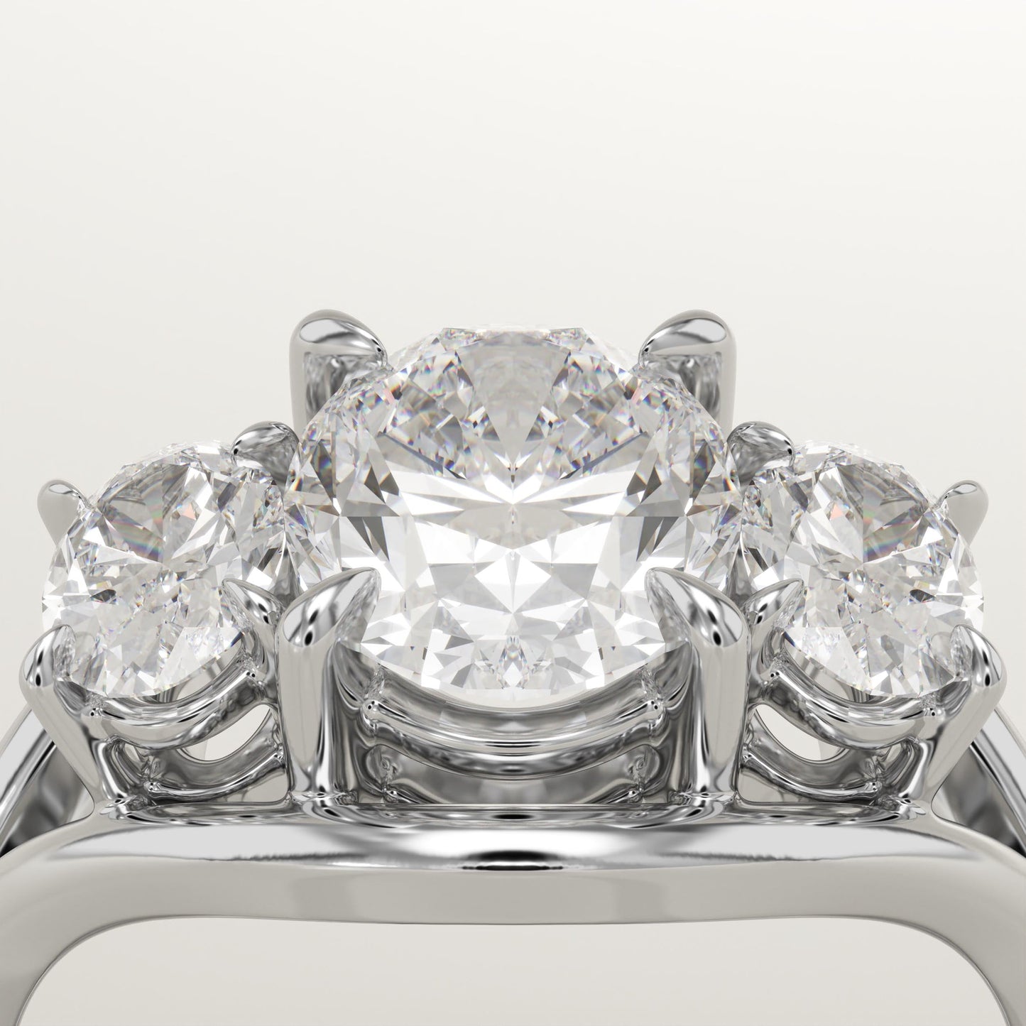 Oval Cut Three Stone Split Shank Lab-Grown Diamond Engagement Ring