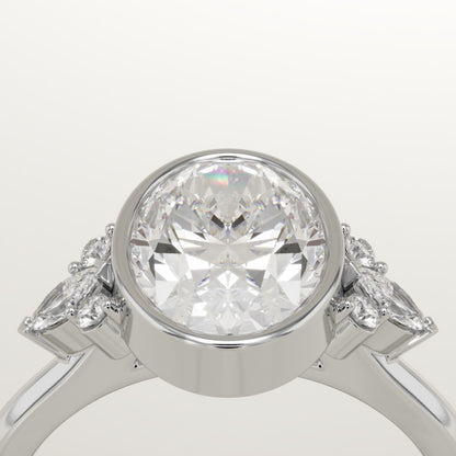 Oval Cut Bezel & Cluster Lab-Grown Diamond Engagement Ring