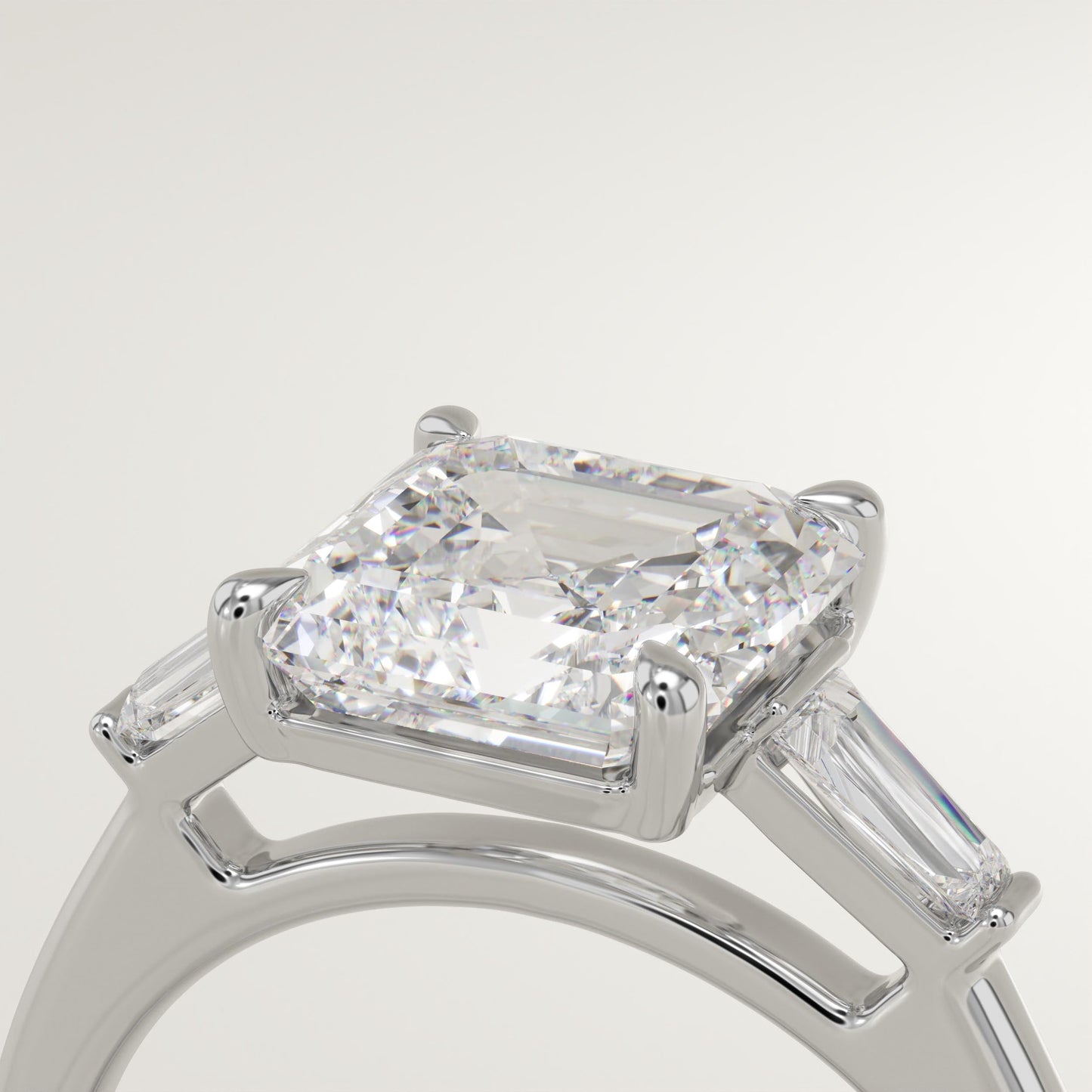 2 CT Asscher Cut Three Stone Moissanite Engagement Ring