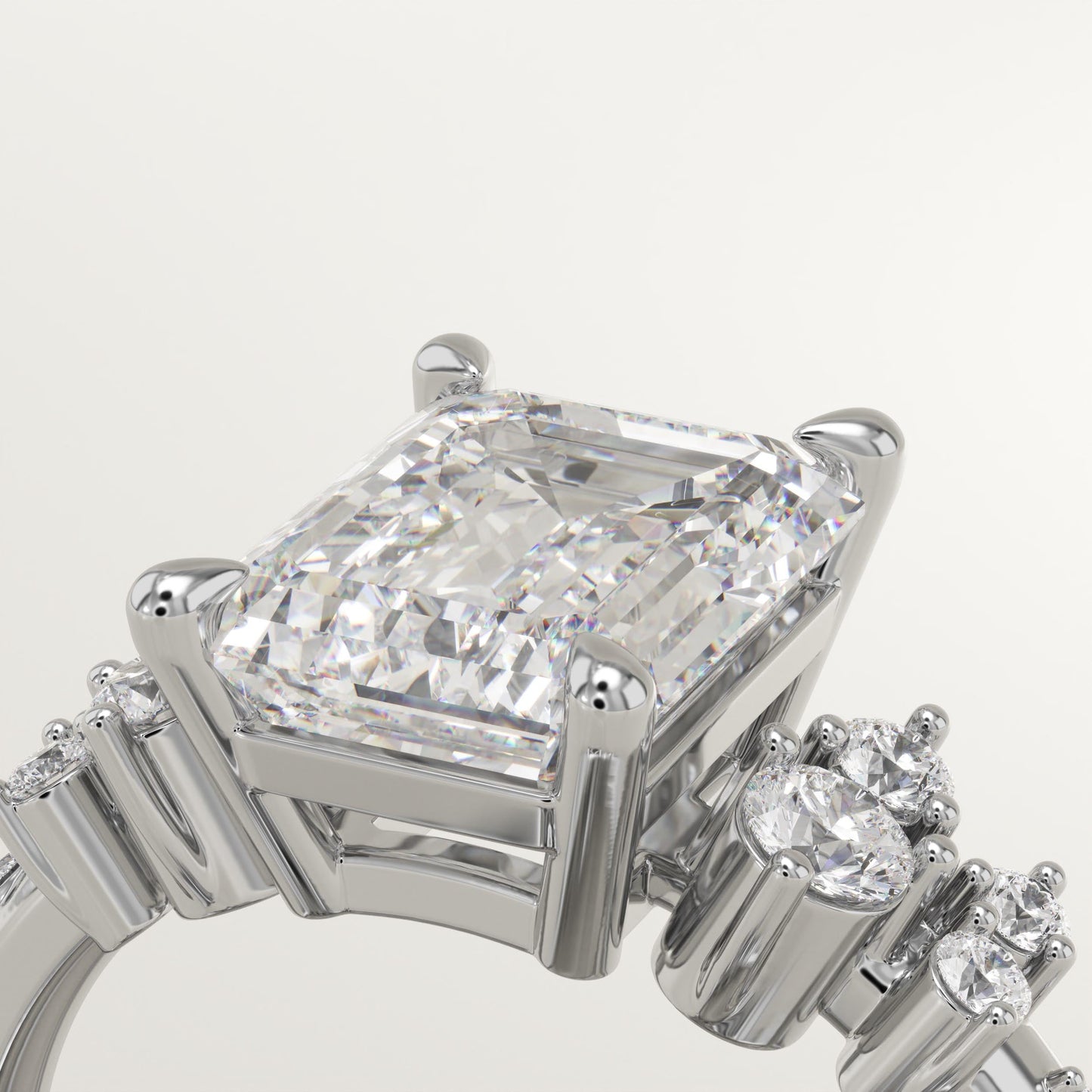 Emerald Cut Cluster Lab-Grown Diamond Engagement Ring