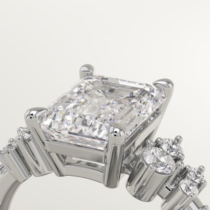 Emerald Cut Cluster Lab-Grown Diamond Engagement Ring