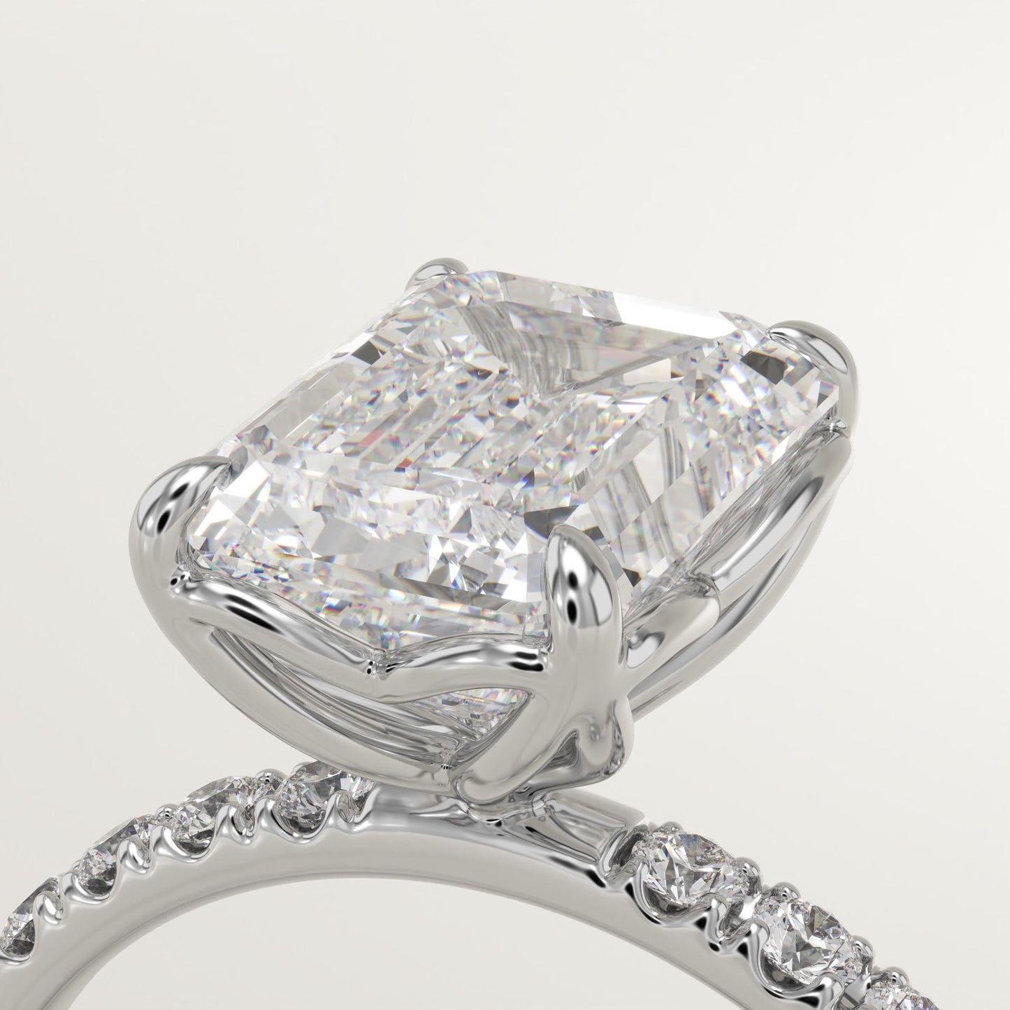 Emerald Cut Pave Lab-Grown Diamond Engagement Ring