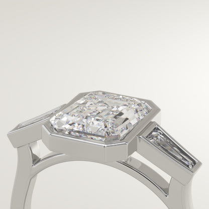 Emerald Cut Bezel Three Stone Lab-Grown Diamond Engagement Ring