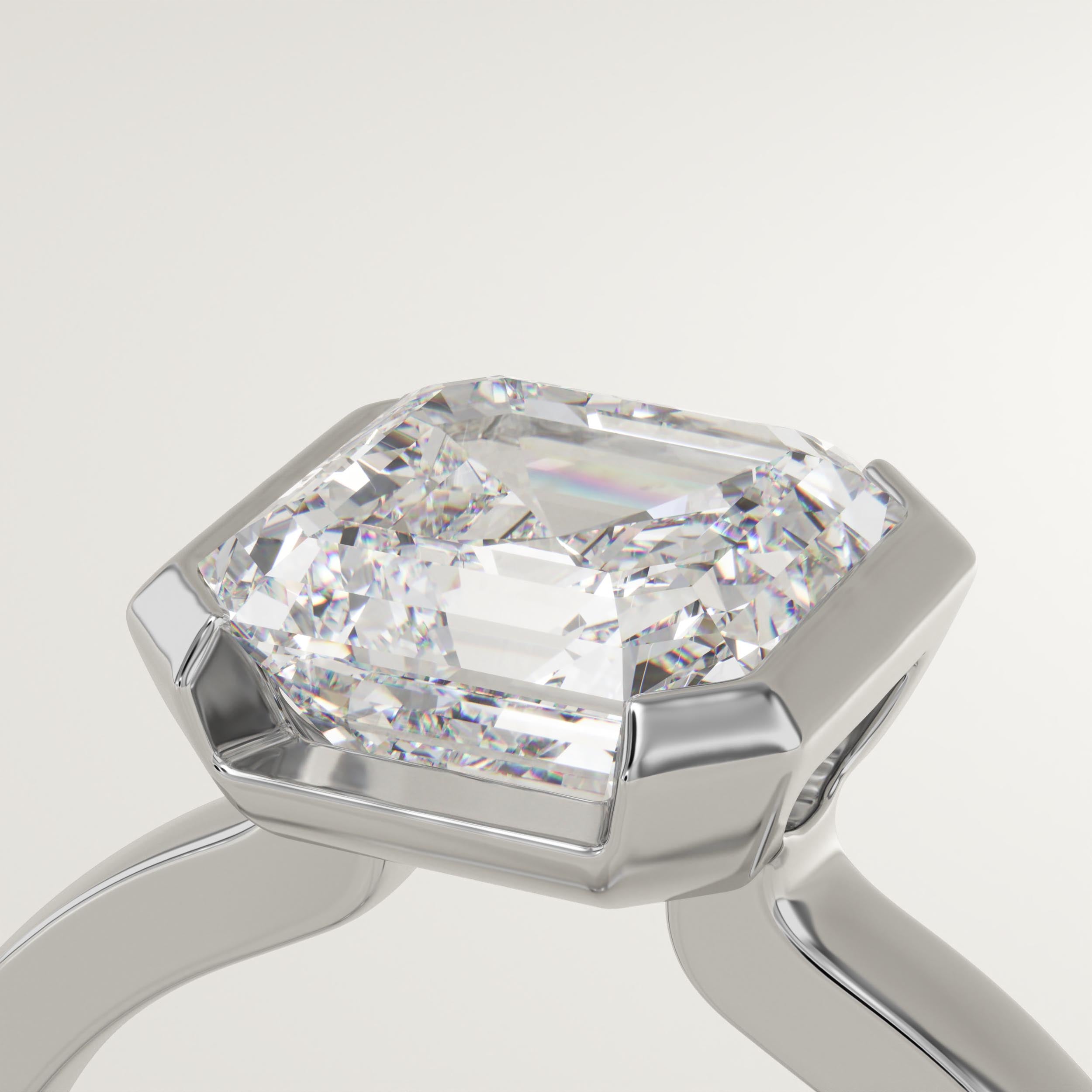 2.0 CT Asscher Cut Half Bezel Lab-Grown Diamond Engagement Ring