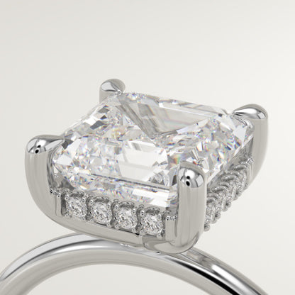 2.25 CT Asscher Cut Hidden Halo Moissanite Engagement Ring