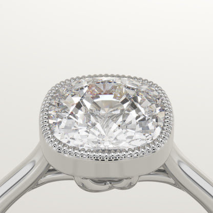 1.5 CT Cushion Cut Solitaire Bezel Moissanite Engagement Ring
