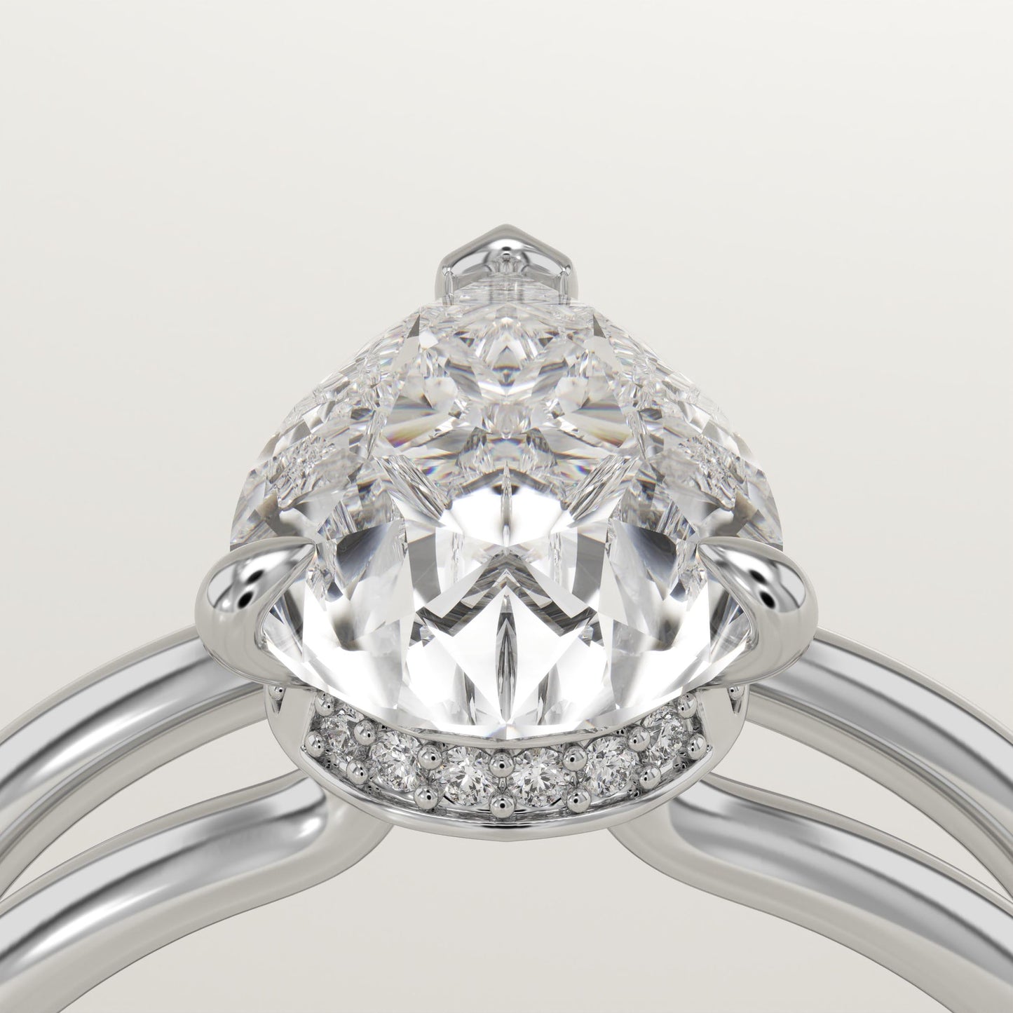 1.5 CT Pear Cut Double Shank Hidden Halo Moissanite Engagement Ring