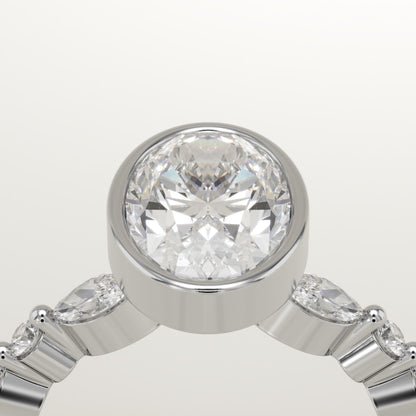 Oval Cut Bezel & Pave Lab-Grown Diamond Engagement Ring