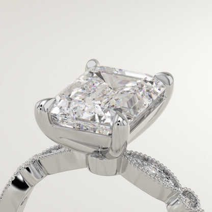 Emerald Cut Milgrain Pave Lab-Grown Diamond Engagement Ring