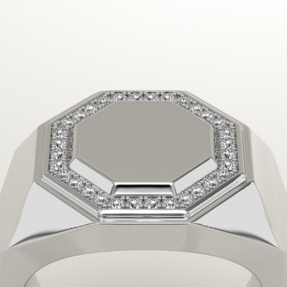 0.18 TCW Round Lab-Grown Diamond Signet Wedding Band For Men