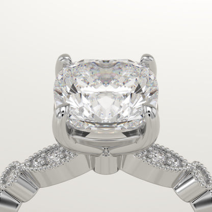 Cushion Cut Milgrain Pave Lab-Grown Diamond Engagement Ring