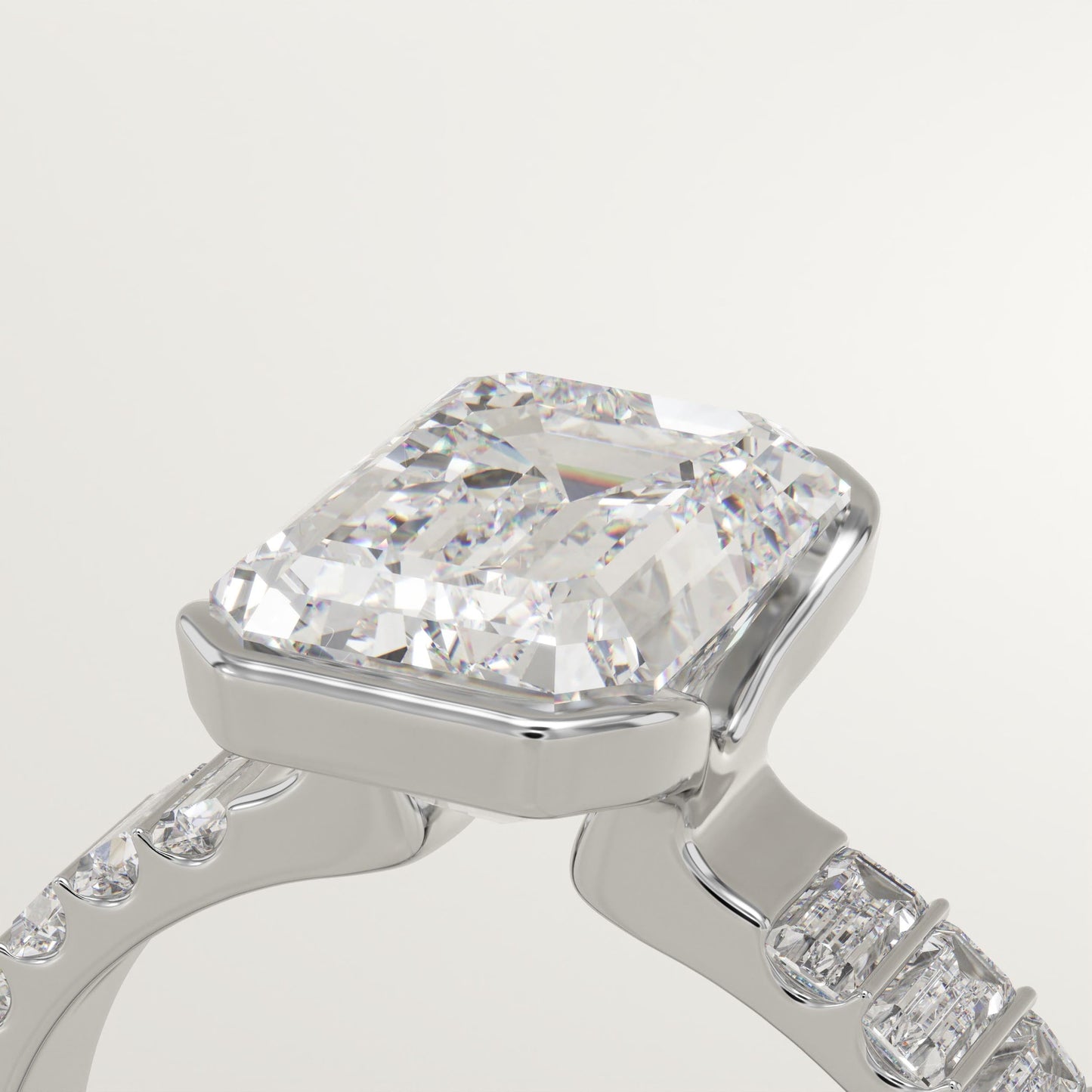 Emerald Cut Half Bezel Pave Lab-Grown Diamond Engagement Ring