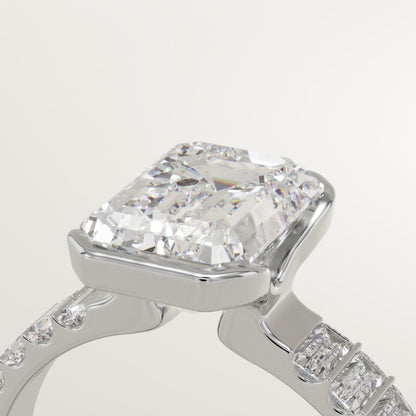 Emerald Cut Half Bezel Pave Lab-Grown Diamond Engagement Ring