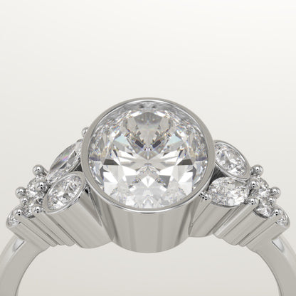 Oval Cut Bezel & Cluster Lab-Grown Diamond Engagement Ring