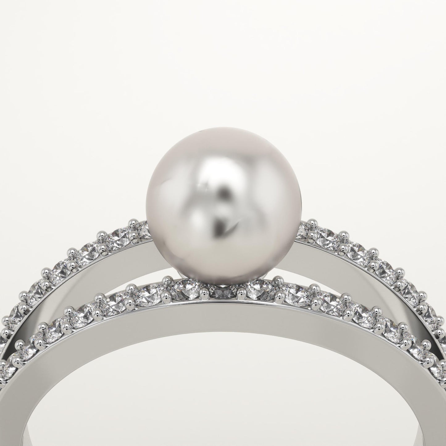 0.4 TCW Round June-Pearl Pave Split Shank Birthstone Engagement Ring