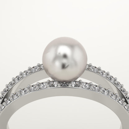 0.4 TCW Round June-Pearl Pave Split Shank Birthstone Engagement Ring