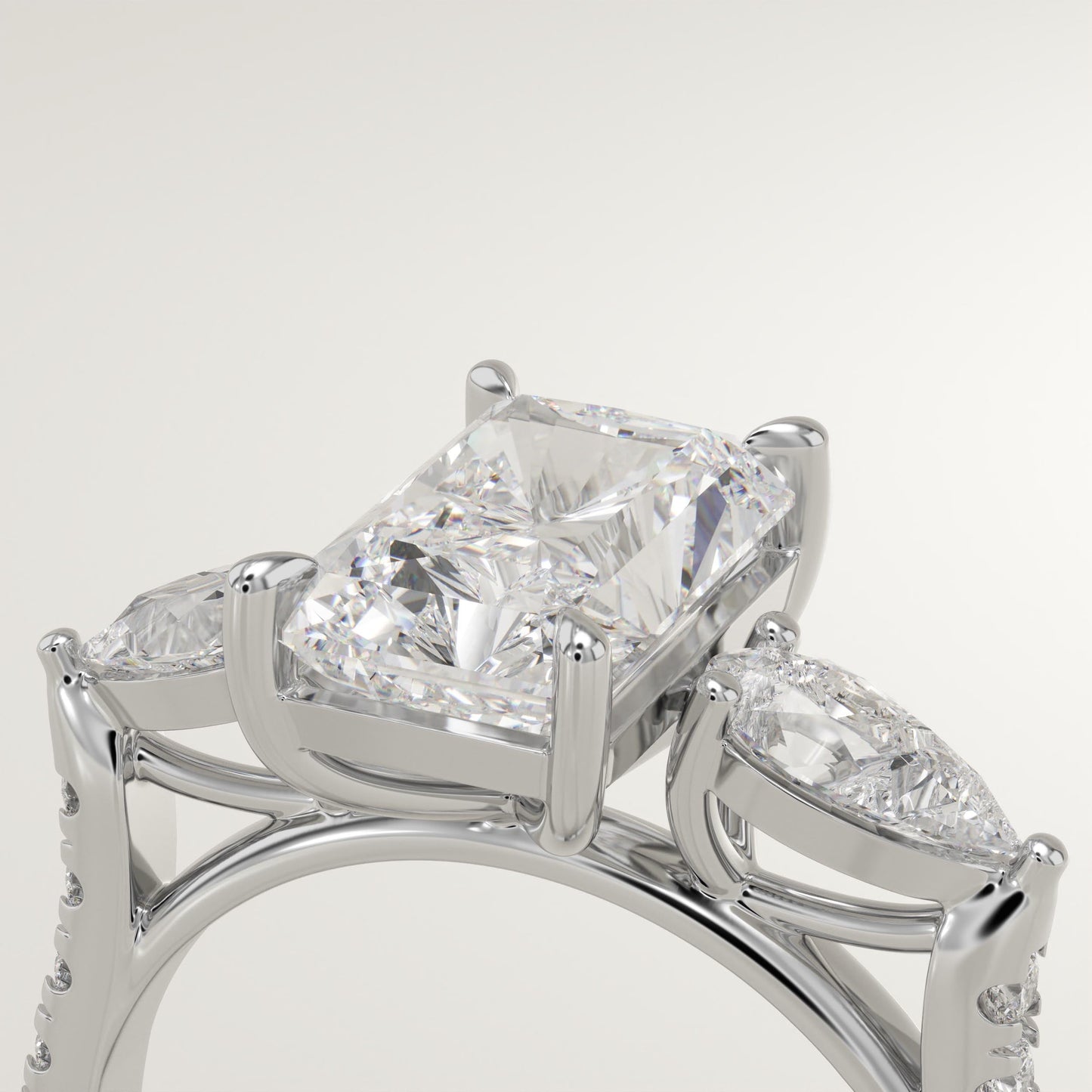 Radiant Cut Three Stone & Pave Lab-Grown Diamond Engagement Ring