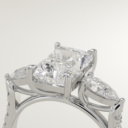 Radiant Cut Three Stone & Pave Lab-Grown Diamond Engagement Ring