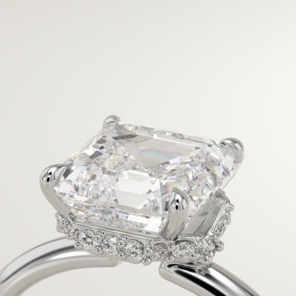 1.75 CT Asscher Cut Hidden Halo Moissanite Engagement Ring