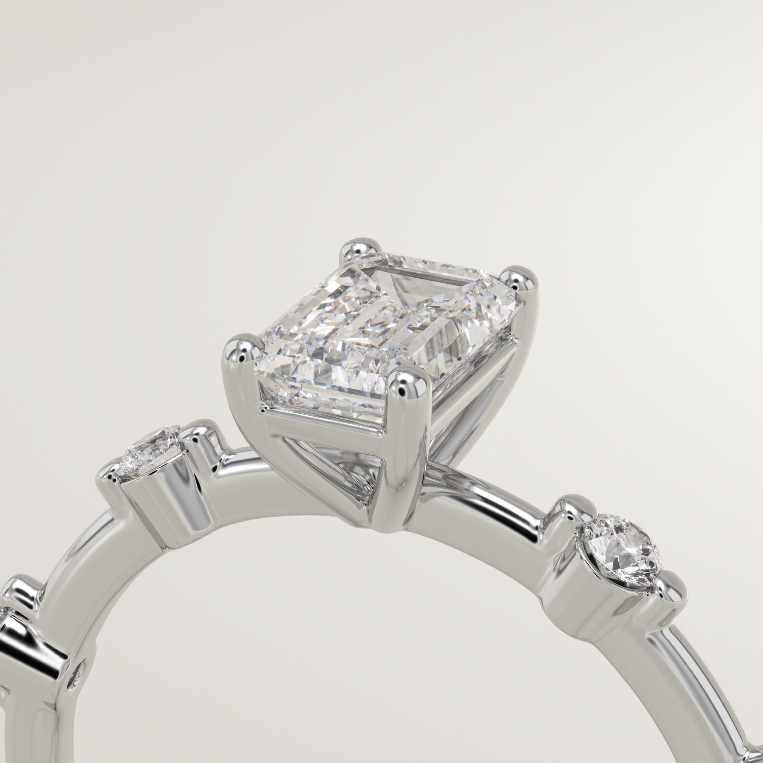 1.0 CT Emerald Cut Dainty Pave Lab-Grown Diamond Engagement Ring