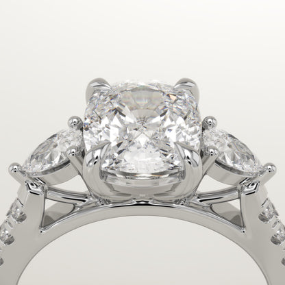 Elongated Cushion Cut Three Stone & Pave Lab-Grown Diamond Engagement Ring
