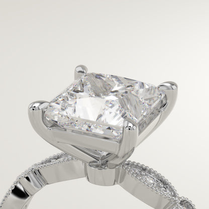 Princess Cut Milgrain Pave Lab-Grown Diamond Engagement Ring