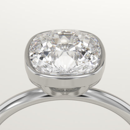 1.5 CT Cushion Cut Solitaire Bezel Moissanite Engagement Ring