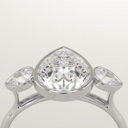 Pear Cut Three Stone Bezel Lab-Grown Diamond Engagement Ring