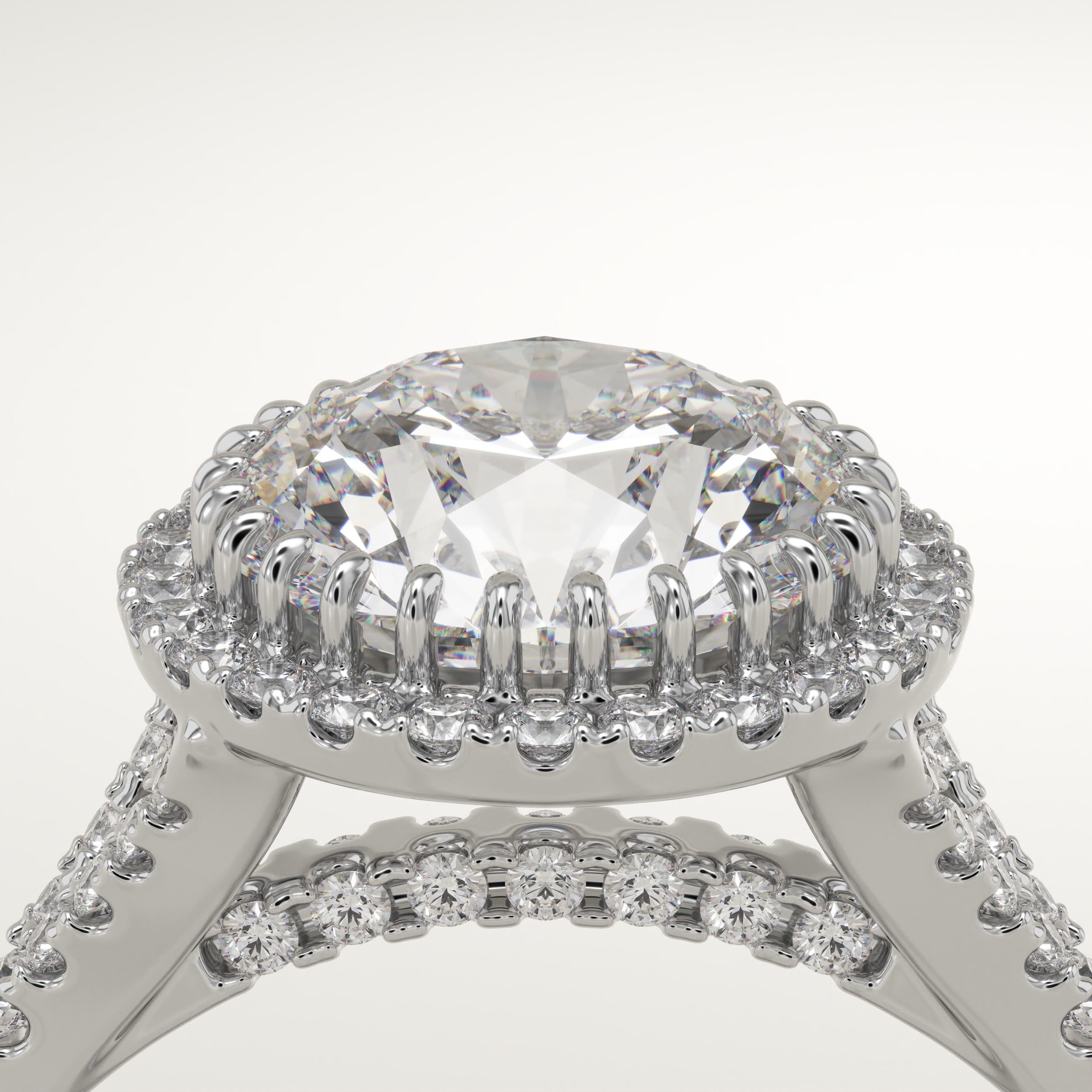 2.0 CT Round Cut Halo & Pave Lab-Grown Diamond Engagement Ring