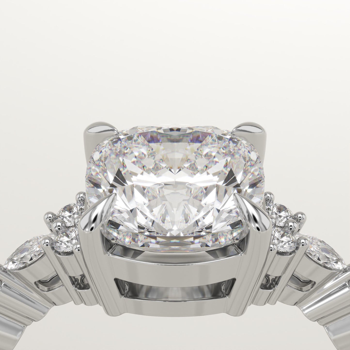 Cushion Cut Cluster Lab-Grown Diamond Engagement Ring