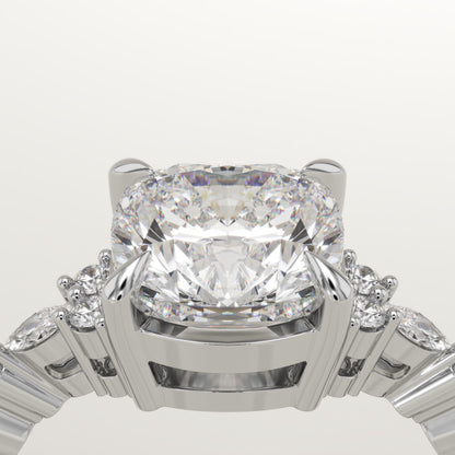 Cushion Cut Cluster Lab-Grown Diamond Engagement Ring