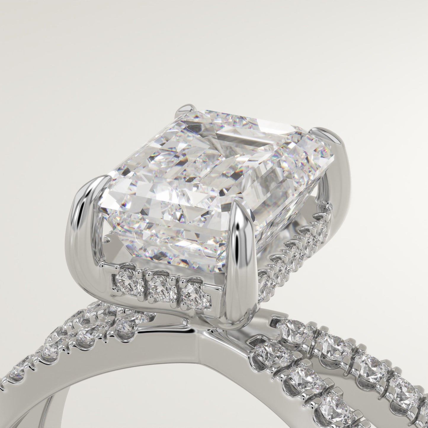 Emerald Hidden Halo & Criss Cross Pave Lab-Grown Diamond Engagement Ring