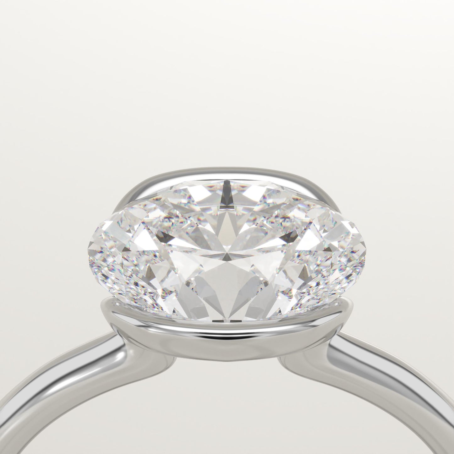 East West Oval Cut Half Bezel Lab-Grown Diamond Engagement Ring