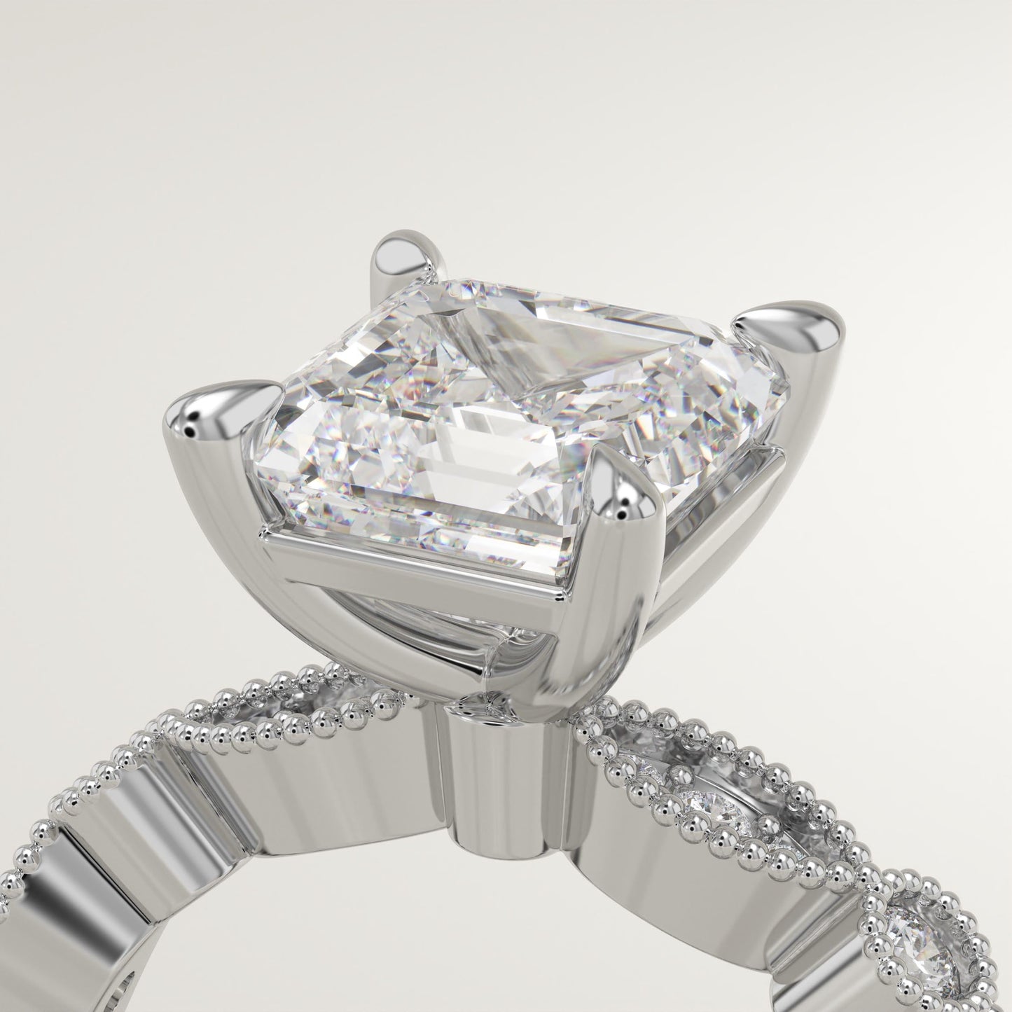 Asscher Cut Milgrain Pave Lab-Grown Diamond Engagement Ring