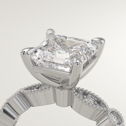 Asscher Cut Milgrain Pave Lab-Grown Diamond Engagement Ring