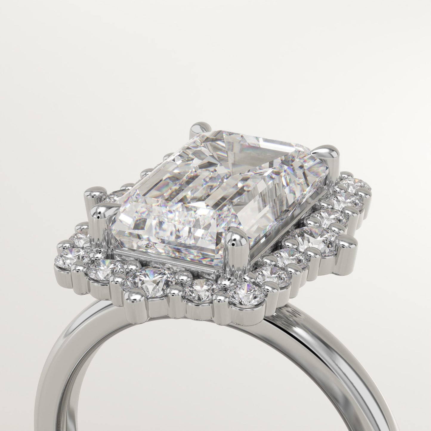 3.35 CT Emerald Cut Moissanite Cluster Engagement Ring (US Size 4.75 Ready To Ship)