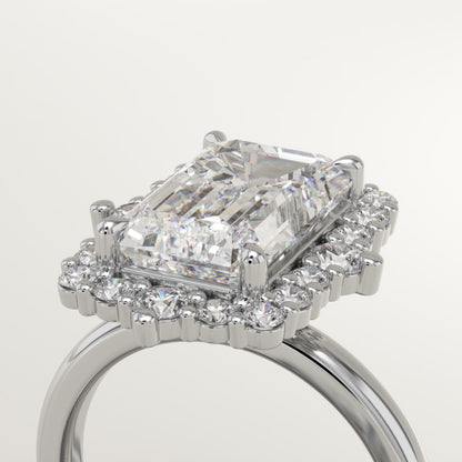 3.35 CT Emerald Cut Moissanite Cluster Engagement Ring (US Size 4.75 Ready To Ship)