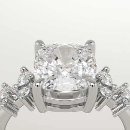 Elongated Cushion Cut Cluster Lab-Grown Diamond Engagement Ring