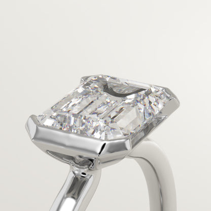East West Emerald Cut Half Bezel Lab-Grown Diamond Engagement Ring