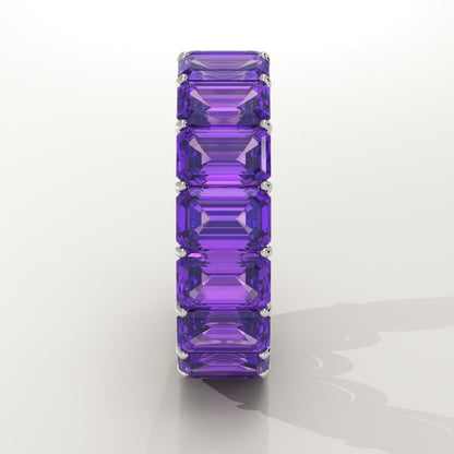 8.91 TCW Emerald Shaped February-Amethyst Birthstone Wedding Band