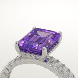 2.56 CT Emerald Cut Hidden Halo & Pave February-Amethyst Birthstone Engagement Ring