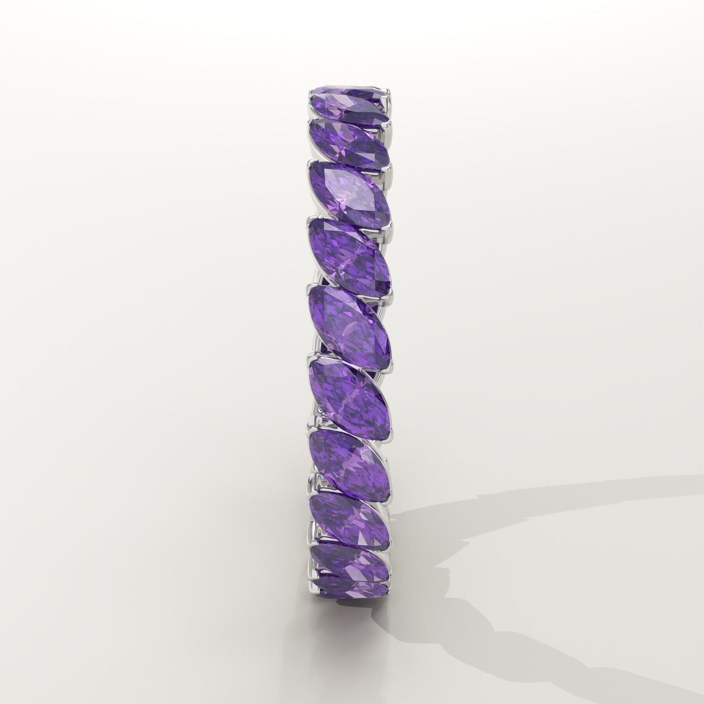 1.2 TCW Marquise Shaped February-Amethyst Birthstone Wedding Band