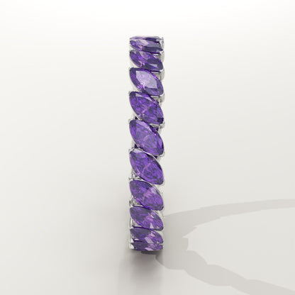 1.2 TCW Marquise Shaped February-Amethyst Birthstone Wedding Band