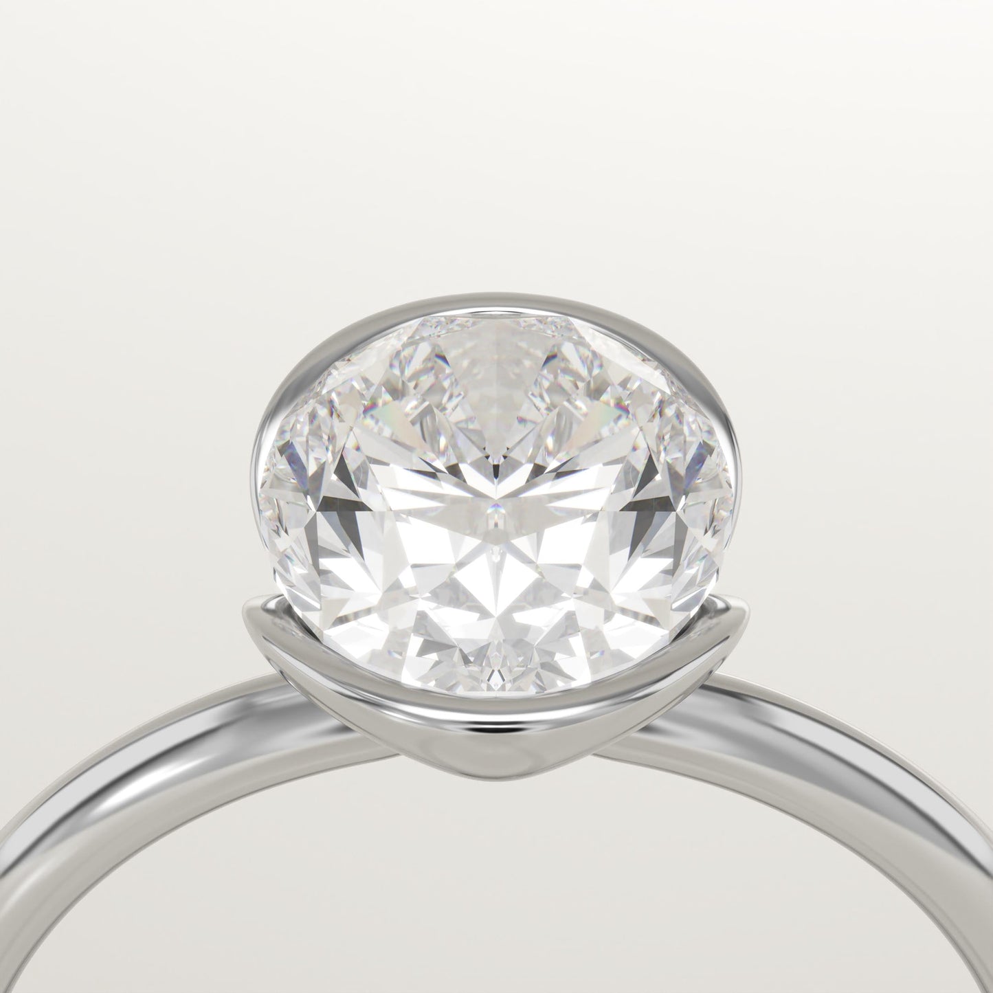 Oval Cut Half Bezel Lab-Grown Diamond Engagement Ring